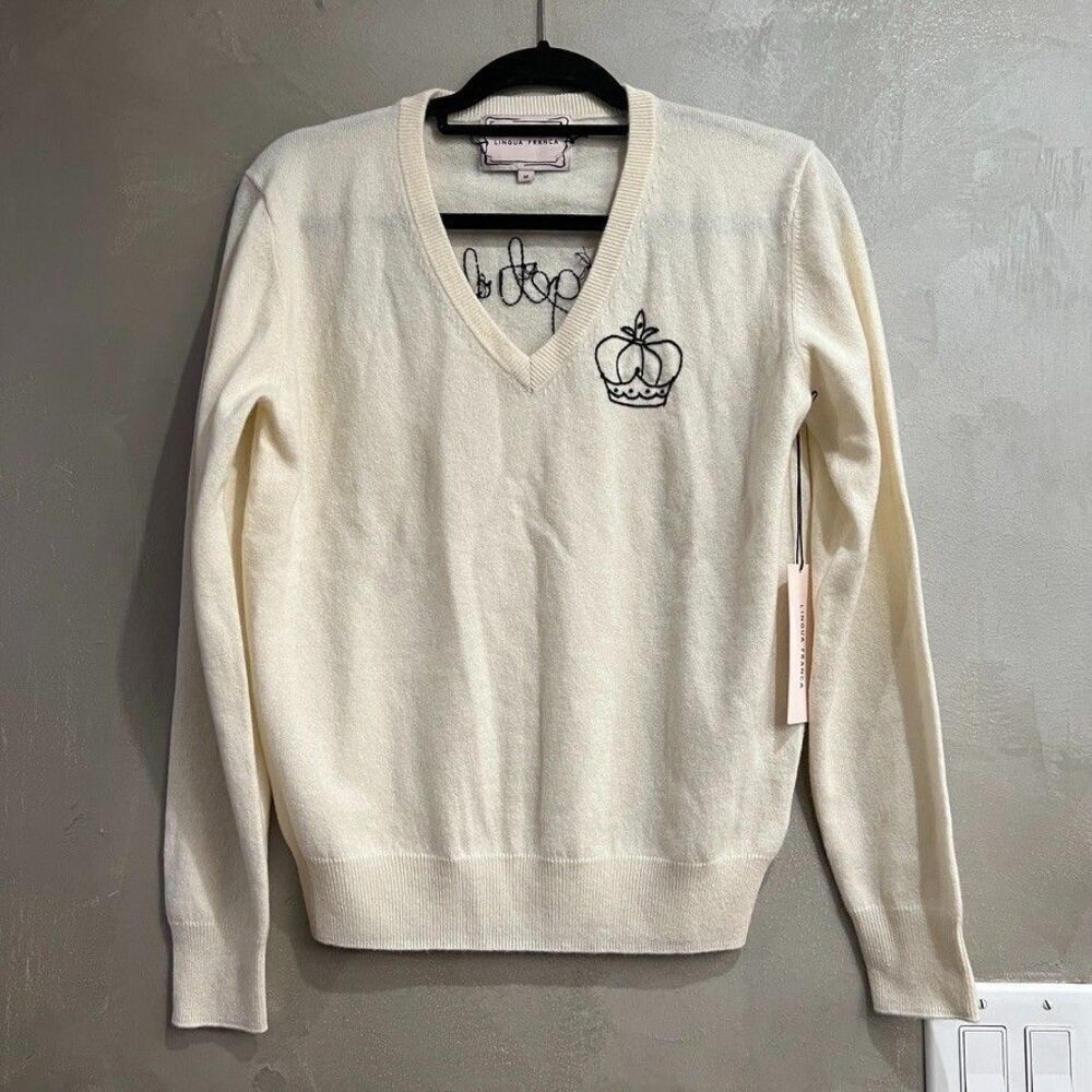 Lingua Franca Let's Get Fancy Crown V-Neck Sweater Medium M NEW
